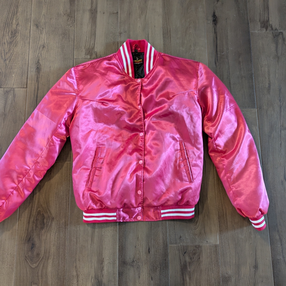 Deckra Sport Pink Satin Bomber Jacket, XL